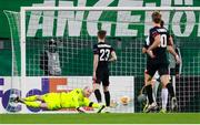 5 November 2020; Aaron McCarey of Dundalk fails to save a shot on goal by Yusuf Demir of SK Rapid Wien during the UEFA Europa League Group B match between SK Rapid Wien and Dundalk at Allianz Stadion in Vienna, Austria. Photo by Vid Ponikvar/Sportsfile