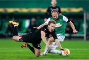 5 November 2020; David McMillan of Dundalk is fouled by Mario Sonnleitner of SK Rapid Wien during the UEFA Europa League Group B match between SK Rapid Wien and Dundalk at Allianz Stadion in Vienna, Austria. Photo by Vid Ponikvar/Sportsfile
