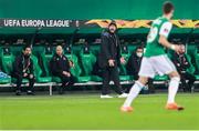 5 November 2020; Dundalk interim head coach Filippo Giovagnoli, right, assistant coach Giuseppe Rossi, left, and opposition analyst Shane Keegan react during the UEFA Europa League Group B match between SK Rapid Wien and Dundalk at Allianz Stadion in Vienna, Austria. Photo by Vid Ponikvar/Sportsfile
