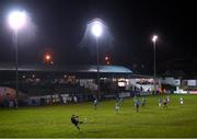 1 November 2020; A general view of Finn Park as Finn Harps goalkeeper Mark McGinley takes a kick during the SSE Airtricity League Premier Division match between Finn Harps and Shamrock Rovers at Finn Park in Ballybofey, Donegal. Photo by Stephen McCarthy/Sportsfile