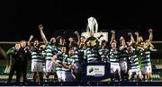 4 November 2020; Shamrock Rovers captain Ronan Finn and team-mates celebrate being presented with the SSE Airtricity League Premier Division trophy following the SSE Airtricity League Premier Division match between Shamrock Rovers and St Patrick's Athletic at Tallaght Stadium in Dublin. Photo by Stephen McCarthy/Sportsfile