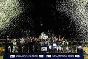 4 November 2020; Shamrock Rovers captain Ronan Finn and team-mates celebrate being presented with the SSE Airtricity League Premier Division trophy following the SSE Airtricity League Premier Division match between Shamrock Rovers and St Patrick's Athletic at Tallaght Stadium in Dublin. Photo by Stephen McCarthy/Sportsfile