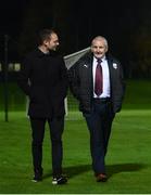 6 November 2020; Conan Byrne with Galway United manager John Caulfield prior to the SSE Airtricity League First Division Play-off Final match between Galway United and Longford Town at the UCD Bowl in Belfield, Dublin. Photo by Stephen McCarthy/Sportsfile