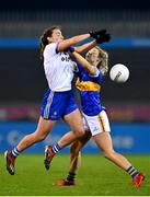 6 November 2020; Laura Mc Eneaney of Monaghan in action against Ellen Moore of Tipperary during the TG4 All-Ireland Senior Ladies Football Championship Round 2 match between Monaghan and Tipperary at Parnell Park in Dublin. Photo by Eóin Noonan/Sportsfile