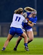 6 November 2020; Aisling McCarthy of Tipperary is tackled by Ellen McCarron of Monaghan during the TG4 All-Ireland Senior Ladies Football Championship Round 2 match between Monaghan and Tipperary at Parnell Park in Dublin. Photo by Eóin Noonan/Sportsfile