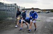 7 November 2020; Laois players, from left, Ryan Mullaney, Eoin Gaughan and Conor Phelan arrive prior to the GAA Hurling All-Ireland Senior Championship Qualifier Round 1 match between Clare and Laois at UPMC Nowlan Park in Kilkenny. Photo by Brendan Moran/Sportsfile