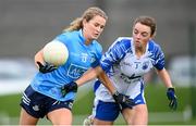 7 November 2020; Sarah McCaffrey of Dublin in action against Rebecca Casey of Waterford during the TG4 All-Ireland Senior Ladies Football Championship Round 2 match between Dublin and Waterford at Baltinglass GAA Club in Baltinglass, Wicklow. Photo by Stephen McCarthy/Sportsfile
