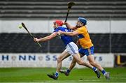 7 November 2020; Jack Kelly of Laois in action against Shane O'Donnell of Clare during the GAA Hurling All-Ireland Senior Championship Qualifier Round 1 match between Clare and Laois at UPMC Nowlan Park in Kilkenny. Photo by Brendan Moran/Sportsfile