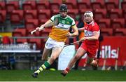 7 November 2020; Colm Gath of Offaly in action against Richie Mullan of Derry during the Christy Ring Cup Round 2B match between Derry and Offaly at Páirc Esler in Newry, Down. Photo by Sam Barnes/Sportsfile
