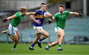 7 November 2020; Michael Quinlivan of Tipperary in action against Gordon Brown, left, and Tommy Griffin of Limerick during the Munster GAA Football Senior Championship Semi-Final match between Limerick and Tipperary at LIT Gaelic Grounds in Limerick. Photo by Piaras Ó Mídheach/Sportsfile