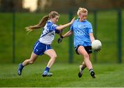 7 November 2020; Carla Rowe of Dublin in action against Aileen Wall of Waterford during the TG4 All-Ireland Senior Ladies Football Championship Round 2 match between Dublin and Waterford at Baltinglass GAA Club in Baltinglass, Wicklow. Photo by Stephen McCarthy/Sportsfile