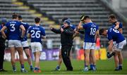 7 November 2020; Cavan manager Mickey Graham speaks to his players during a water break in the Ulster GAA Football Senior Championship Quarter-Final match between Cavan and Antrim at Kingspan Breffni in Cavan. Photo by Ramsey Cardy/Sportsfile