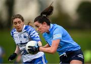 7 November 2020; Niamh McEvoy of Dublin in action against Laura Mulcahy of Waterford during the TG4 All-Ireland Senior Ladies Football Championship Round 2 match between Dublin and Waterford at Baltinglass GAA Club in Baltinglass, Wicklow. Photo by Stephen McCarthy/Sportsfile