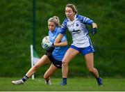7 November 2020; Caoimhe O’Connor of Dublin in action against Aisling Mullaney of Waterford during the TG4 All-Ireland Senior Ladies Football Championship Round 2 match between Dublin and Waterford at Baltinglass GAA Club in Baltinglass, Wicklow. Photo by Stephen McCarthy/Sportsfile