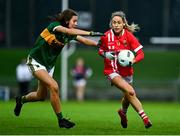 7 November 2020; Orla Finn of Cork in action against Ciara Murphy of Kerry during the TG4 All-Ireland Senior Ladies Football Championship Round 2 match between Cork and Kerry at Austin Stack Park in Tralee, Kerry. Photo by Eóin Noonan/Sportsfile