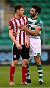 7 November 2020; Cameron McJannett of Derry City and Roberto Lopes of Shamrock Rovers during the SSE Airtricity League Premier Division match between Shamrock Rovers and Derry City at Tallaght Stadium in Dublin. Photo by Seb Daly/Sportsfile