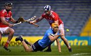7 November 2020; Éamon Dillon of Dublin in action against Seán O’Donoghue, right, and Colm Spillane of Cork during the GAA Hurling All-Ireland Senior Championship Qualifier Round 1 match between Dublin and Cork at Semple Stadium in Thurles, Tipperary. Photo by Ray McManus/Sportsfile
