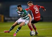 7 November 2020; Aaron McEneff of Shamrock Rovers in action against Jack Malone of Derry City during the SSE Airtricity League Premier Division match between Shamrock Rovers and Derry City at Tallaght Stadium in Dublin. Photo by Seb Daly/Sportsfile