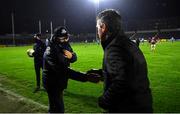 7 November 2020; Dublin manager Dessie Farrell and Westmeath manager Jack Cooney shake hands following the Leinster GAA Football Senior Championship Quarter-Final match between Dublin and Westmeath at MW Hire O'Moore Park in Portlaoise, Laois. Photo by David Fitzgerald/Sportsfile