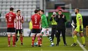 7 November 2020; Derry City players and manager Declan Devine give a guard of honour to Shamrock Rovers players Ronan Finn and Alan Mannus prior to the SSE Airtricity League Premier Division match between Shamrock Rovers and Derry City at Tallaght Stadium in Dublin. Photo by Seb Daly/Sportsfile