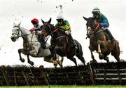 8 November 2020; Sire Du Berlais, centre, with Mark Walsh up, jumps the last during the first circuit alongside Some Neck, left, with Ben Harvey up, and Ronald Pump, with Keith Donoghue up, on their way to winning the Lismullen Hurdle at Navan Racecourse in Meath. Photo by Seb Daly/Sportsfile