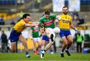 8 November 2020; Patrick Durcan of Mayo in action against Tadhg O'Rourke, left, and Donie Smith of Roscommon during the Connacht GAA Football Senior Championship Semi-Final match between Roscommon and Mayo at Dr Hyde Park in Roscommon. Photo by Ramsey Cardy/Sportsfile