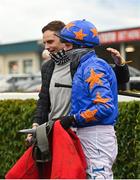 8 November 2020; Owner and trainer Ronan McNally, left, congratulates jockey Paul Townend after riding The Jam Man to victory in the Ladbrokes Troytown Handicap Steeplechase at Navan Racecourse in Meath. Photo by Seb Daly/Sportsfile