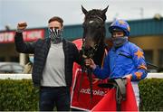 8 November 2020; Owner and trainer Ronan McNally, left, and jockey Paul Townend celebrate in the winners enclosure after sending out The Jam Man to win the Ladbrokes Troytown Handicap Steeplechase at Navan Racecourse in Meath. Photo by Seb Daly/Sportsfile