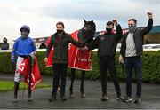 8 November 2020; Owner and trainer Ronan McNally, right, and jockey Paul Townend celebrate in the winners enclosure after sending out The Jam Man to win the Ladbrokes Troytown Handicap Steeplechase at Navan Racecourse in Meath. Photo by Seb Daly/Sportsfile