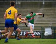 8 November 2020; Diarmuid O'Connor of Mayo shoots to score his side's first goal during the Connacht GAA Football Senior Championship Semi-Final match between Roscommon and Mayo at Dr Hyde Park in Roscommon. Photo by Ramsey Cardy/Sportsfile