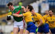 8 November 2020; Matthew Ruane of Mayo is tackled by David Murray of Roscommon during the Connacht GAA Football Senior Championship Semi-Final match between Roscommon and Mayo at Dr Hyde Park in Roscommon. Photo by Ramsey Cardy/Sportsfile