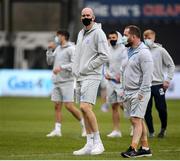 8 November 2020; Devin Toner, left, and Michael Bent of Leinster inspect the pitch ahead of the Guinness PRO14 match between Ospreys and Leinster at Liberty Stadium in Swansea, Wales. Photo by Chris Fairweather/Sportsfile