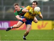 8 November 2020; David Murray of Roscommon in action against Ryan O'Donoghue of Mayo during the Connacht GAA Football Senior Championship Semi-Final match between Roscommon and Mayo at Dr Hyde Park in Roscommon. Photo by Harry Murphy/Sportsfile