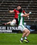 8 November 2020; Donal O'Hare of Down in action against Kane Connor of Fermanagh during the Ulster GAA Football Senior Championship Quarter-Final match between Fermanagh and Down at Brewster Park in Enniskillen, Fermanagh. Photo by Sam Barnes/Sportsfile