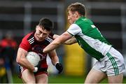 8 November 2020; Ceilium Doherty of Down in action against Cain McManus of Fermanagh during the Ulster GAA Football Senior Championship Quarter-Final match between Fermanagh and Down at Brewster Park in Enniskillen, Fermanagh. Photo by Sam Barnes/Sportsfile
