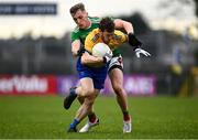 8 November 2020; Conor Devaney of Roscommon in action against Eoghan McLaughlin of Mayo during the Connacht GAA Football Senior Championship Semi-Final match between Roscommon and Mayo at Dr Hyde Park in Roscommon. Photo by Harry Murphy/Sportsfile