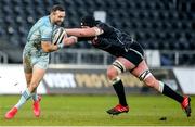 8 November 2020; Dave Kearney of Leinster is challenged by Adam Beard of Ospreys during the Guinness PRO14 match between Ospreys and Leinster at Liberty Stadium in Swansea, Wales. Photo by Chris Fairweather/Sportsfile