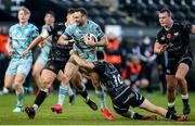 8 November 2020; Dave Kearney of Leinster is tackled by Joe Hawkins and Josh Thomas of Ospreys during the Guinness PRO14 match between Ospreys and Leinster at Liberty Stadium in Swansea, Wales. Photo by Chris Fairweather/Sportsfile