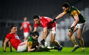 8 November 2020; Tom O’Sullivan of Kerry is tackled by Mark Collins of Cork during the Munster GAA Football Senior Championship Semi-Final match between Cork and Kerry at Páirc Uí Chaoimh in Cork. Photo by Eóin Noonan/Sportsfile