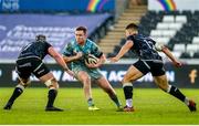 8 November 2020; Rory O'Loughlin of Leinster in action against Dan Lydiate, left, and Joe Hawkins of Ospreys during the Guinness PRO14 match between Ospreys and Leinster at Liberty Stadium in Swansea, Wales. Photo by Aled Llywelyn/Sportsfile