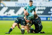 8 November 2020; Rhys Ruddock of Leinster is tackled by Gareth Thomas of Ospreys during the Guinness PRO14 match between Ospreys and Leinster at Liberty Stadium in Swansea, Wales. Photo by Aled Llywelyn/Sportsfile