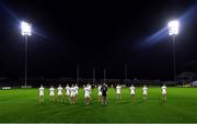 8 November 2020; Kildare players stand for Amhrán na bhFiann before the Leinster GAA Football Senior Championship Quarter-Final match between Offaly and Kildare at MW Hire O'Moore Park in Portlaoise, Laois. Photo by Piaras Ó Mídheach/Sportsfile