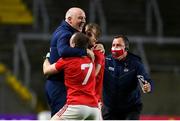 8 November 2020; Cork manager Ronan McCarthy celebrates with Mattie Taylor and Ruairi Deane at the final whistle after victory over Kerry in the Munster GAA Football Senior Championship Semi-Final match between Cork and Kerry at Páirc Uí Chaoimh in Cork. Photo by Brendan Moran/Sportsfile