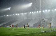 8 November 2020; Kerry players Tadhg Morley and Peter Crowley watch as Luke Connolly scores a free kick amid torrential rain during the Munster GAA Football Senior Championship Semi-Final match between Cork and Kerry at Páirc Uí Chaoimh in Cork. Photo by Brendan Moran/Sportsfile