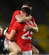 8 November 2020; Kevin Flahive of Cork, right, celebrates with team-mate Mark Keane after victory over Kerry in the Munster GAA Football Senior Championship Semi-Final match between Cork and Kerry at Páirc Uí Chaoimh in Cork. Photo by Brendan Moran/Sportsfile