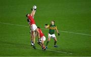 8 November 2020; Mark Keane of Cork catches the throw in for extra time ahead of Jack Barry and David Moran of Kerry during the Munster GAA Football Senior Championship Semi-Final match between Cork and Kerry at Páirc Uí Chaoimh in Cork. Photo by Brendan Moran/Sportsfile