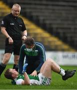 8 November 2020; Cain McManus of Fermanagh receives medial treatment during the Ulster GAA Football Senior Championship Quarter-Final match between Fermanagh and Down at Brewster Park in Enniskillen, Fermanagh. Photo by Sam Barnes/Sportsfile