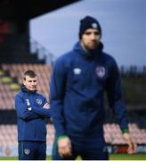 9 November 2020; Manager Stephen Kenny and Shane Duffy during a Republic of Ireland training session at The Hive in Barnet, England. Photo by Stephen McCarthy/Sportsfile