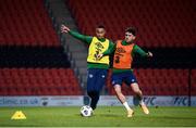 9 November 2020; Adam Idah, left, and Robbie Brady during a Republic of Ireland training session at The Hive in Barnet, England. Photo by Stephen McCarthy/Sportsfile