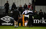 9 November 2020; Patrick Hoban of Dundalk, centre, leaves the field as he is substituted after picking up an injury during the SSE Airtricity League Premier Division match between Dundalk and Sligo Rovers at Oriel Park in Dundalk, Louth. Photo by Sam Barnes/Sportsfile
